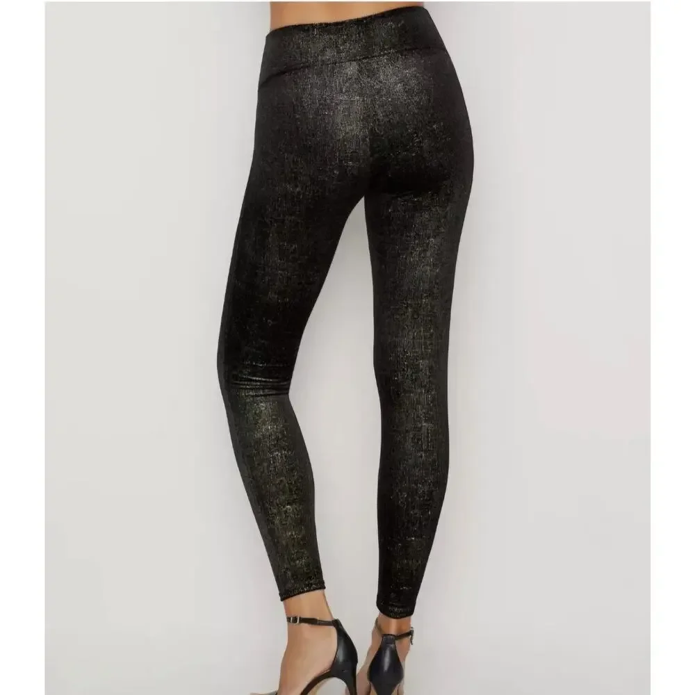 Spanx Velvet Shine Leggings Black/Gold size LG